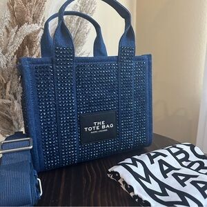 Marc Jacobs The Crystal Denim Small Tote Bag Navy Studded Tote bag